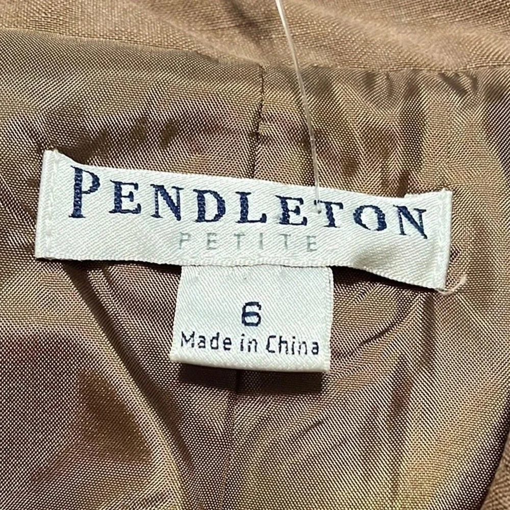 Pendleton Linen Silk Brown Blazer Tailored Suit Jacket Front‎ Pockets Petite 6 - Picture 4 of 7